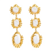 ( white)retro multilayer Alloy gold high earrings lady temperament medium wind embed resin banquet earrings Earring
