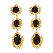 ( black)retro multilayer Alloy gold high earrings lady temperament medium wind embed resin banquet earrings Earring