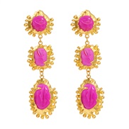 (purple)retro multilayer Alloy gold high earrings lady temperament medium wind embed resin banquet earrings Earring