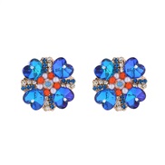 ( blue)occidental style flowers love earrings silver retro diamond Pearl ear stud trend banquet Earring