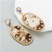 ( Brown)earrings woman occidental style ethnic style retro leopard leather ear stud woman Alloy diamond exaggerating Ea