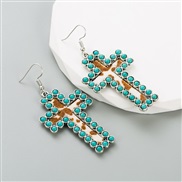 (green )ethnic style exaggerating Alloy embed turquoise earrings woman personality leopard leather exaggerating earrings