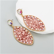 ( Pink) occidental style creative Alloy embed glass diamond sequin Earring trend Street Snap earrings