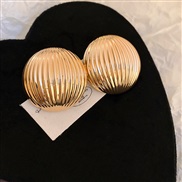 ( Silver needle  Goldcircular )occidental style Metal surface Stripe Round silver ear stud personality exaggerating sam