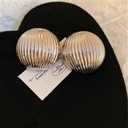 ( Silver needle  Silvercircular )occidental style Metal surface Stripe Round silver ear stud personality exaggerating s