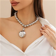 ( White K 6246)occidental style punk wind removable Metal half Round pendant necklace exaggerating beads chain