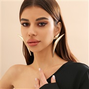 ( Gold 3 79)occidental style exaggerating geometry triangle tube ear stud woman personality trend Metal Earring