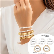 ( 2  Gold+ white 476 )occidental style punk wind imitate Pearl beads bracelet set exaggerating personality Metal tube b