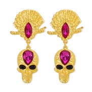 ( rose Red)E occidental style medium wind creative exaggerating head earrings  glass diamond retro black wind earring