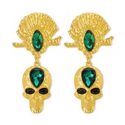 ( green)E occidental style medium wind creative exaggerating head earrings  glass diamond retro black wind earring