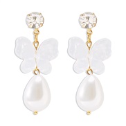 (butterfly +Pearl )E flowers butterfly crystal earrings  wind Pearl temperament tassel woman earring