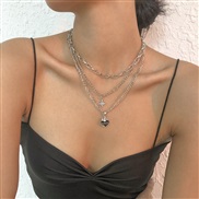 ( White K)occidental style multilayer necklace woman  enamel love elements chain temperament geometry clavicle chain