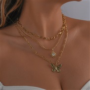( Goldbutterfly )occidental style multilayer necklace woman  enamel love elements chain temperament geometry clavicle c