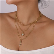 ( Gold)occidental style multilayer necklace woman  enamel love elements chain temperament geometry clavicle chain