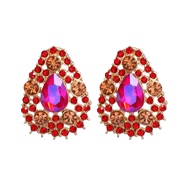 ( rose Red)trend colorful diamond earrings drop fully-jewelled ear stud woman occidental style exaggeratingearrings