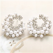 ( SilverH3 81 1)Korean style star same style Pearl earring fully-jewelled fashion high atmospheric earrings woman super