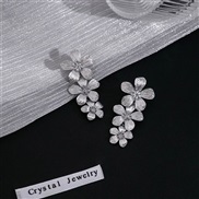 (E4278 2/ Silver)silver wind long style splice three-dimensional flowers earrings  occidental style Metal wind exaggera