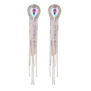 (AB color)occidental style exaggerating long style claw chain silver earrings super drop glass diamond ear stud fashion