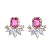 ( rose Red)occidental style fashion retro palace wind Alloy diamond earrings woman all-Purpose high