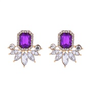(purple)occidental style fashion retro palace wind Alloy diamond earrings woman all-Purpose high