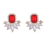 ( red)occidental style fashion retro palace wind Alloy diamond earrings woman all-Purpose high