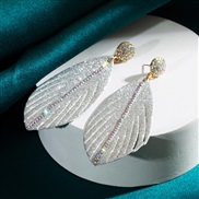 ( Silver)occidental style personality trend leather earrings woman Alloy diamond leaves pendant exaggerating Earring te
