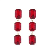 ( red)occidental style fashion temperament long style multilayer square glass diamond earrings woman samll brief banquet