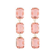 ( Pink)occidental style fashion temperament long style multilayer square glass diamond earrings woman samll brief banqu