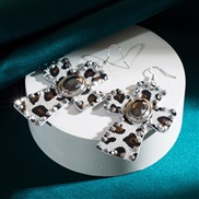( black) occidental style leopard leather earrings lady retro Alloy diamond cross high earrings Earring