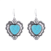 ( blue)occidental style creative trend earrings woman retro Alloy silver embed turquoise love pendant Earring