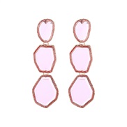 ( Pink)fashion trend Alloy transparent resin earrings woman long style multilayer Irregular geometry