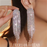 (JXER148  silvery AB)occidental style exaggerating claw chain fully-jewelled ear stud super long tassel Rhinestone earr