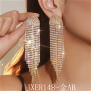 (JXER148  gold AB)occidental style exaggerating claw chain fully-jewelled ear stud super long tassel Rhinestone earring