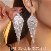 (JXER123  Tassels)  occidental style exaggerating geometry fully-jewelled long tassel earrings  all-Purpose temperament