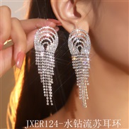 (JXER124  Tassels)  occidental style exaggerating geometry fully-jewelled long tassel earrings  all-Purpose temperament