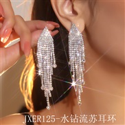 (JXER125  Tassels)  occidental style exaggerating geometry fully-jewelled long tassel earrings  all-Purpose temperament
