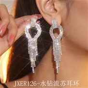 (JXER126  Tassels)  occidental style exaggerating geometry fully-jewelled long tassel earrings  all-Purpose temperament