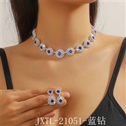(JXTL 21 51 blue )  occidental style necklace earrings set  claw chain Rhinestone exaggerating atmospheric brief all-Pu