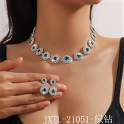 (JXTL 21 51 green )  occidental style necklace earrings set  claw chain Rhinestone exaggerating atmospheric brief all-P
