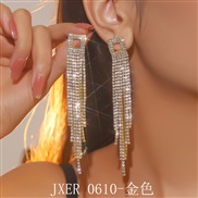 (JXER  61    Gold)exaggerating personality long tassel earrings woman temperament long style fully-jewelled earring occ