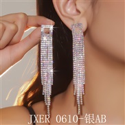 (JXER  61  silvery AB)exaggerating personality long tassel earrings woman temperament long style fully-jewelled earring