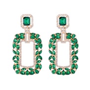 ( green)occidental style fashion geometry series Alloy diamond Rhinestone medium square earrings woman trend head tempe