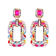 ( Color)occidental style fashion geometry series Alloy diamond Rhinestone medium square earrings woman trend head tempe