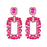 ( Pink)occidental style fashion geometry series Alloy diamond Rhinestone medium square earrings woman trend head temper