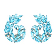 ( blue)occidental style flowers earrings color fully-jewelled leaves ear stud temperament pendant Earring