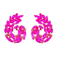 ( Pink)occidental style flowers earrings color fully-jewelled leaves ear stud temperament pendant Earring