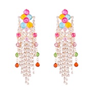 ( Color)occidental style exaggerating Earring retro personality geometry ear stud fully-jewelled tassel wind earrings w