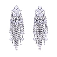 ( Silver)occidental style exaggerating Earring retro personality geometry ear stud fully-jewelled tassel wind earrings 