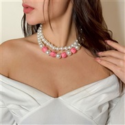 ( 2  White K 49 3K2)occidental stylegreen elements necklace  personality color beads imitate Pearlloveneck