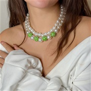 ( 9  White K 49 3K9)occidental stylegreen elements necklace  personality color beads imitate Pearlloveneck